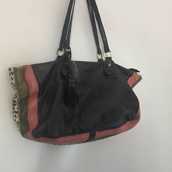 Aqua Madonna leather patchwork shoulder tote bag. Animal print calf skin - Picture 2 of 9